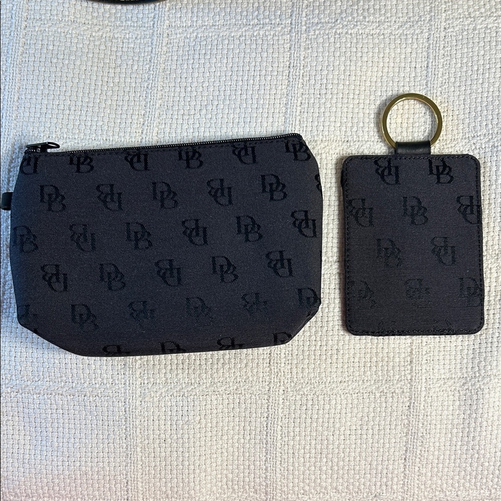 Dooney and Bourke Black and Gray Canvas Tote with Matching Key Ring and Pouch - Picture 8 of 10